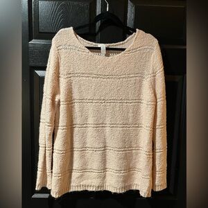 Chico’s Sequined Loose Weave Long Crewneck Sweater